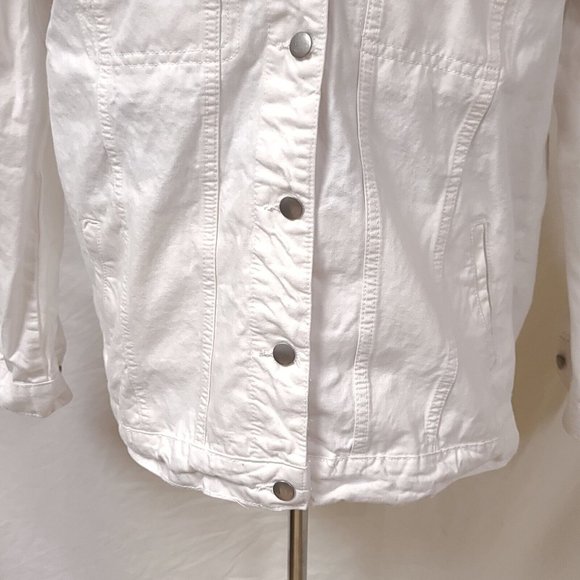 Collections Etc Womens Large Embroidered Floral Boho Art Deco White Denim Jacket - Picture 6 of 15